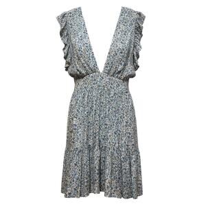 Stillwater The Jessie Mini Dress Floral Blue Deep Plunge | M NWT Boho Festival